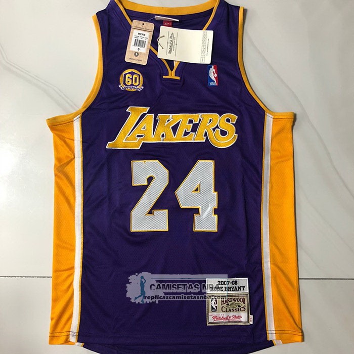 Camiseta Los Angeles Lakers Kobe Bryant NO 24 60th Anniversary Mitchell & Ness 2007-08 Violeta